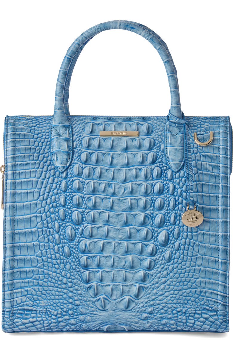 Brahmin Caroline Croc Embossed Leather Satchel, Main, color, Aura Blue