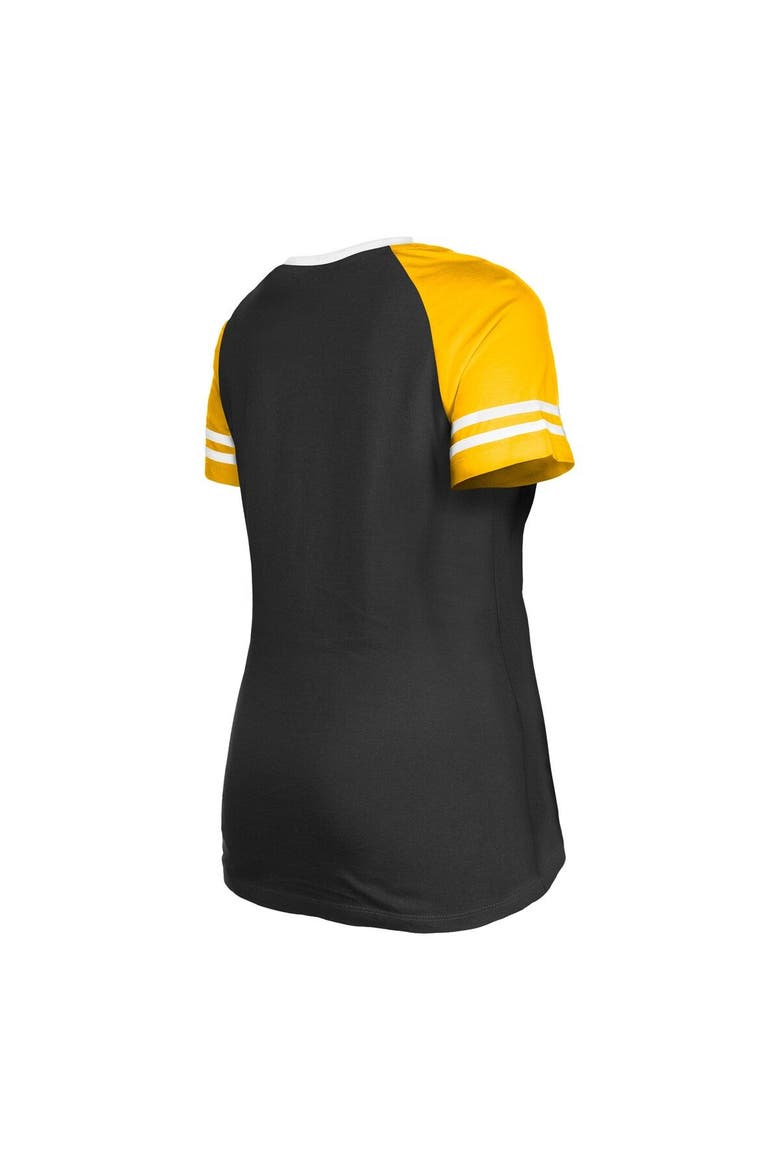 Women's New Era  Black Pittsburgh Steelers Raglan Lace-Up T-Shirt, Alternate, color, Black