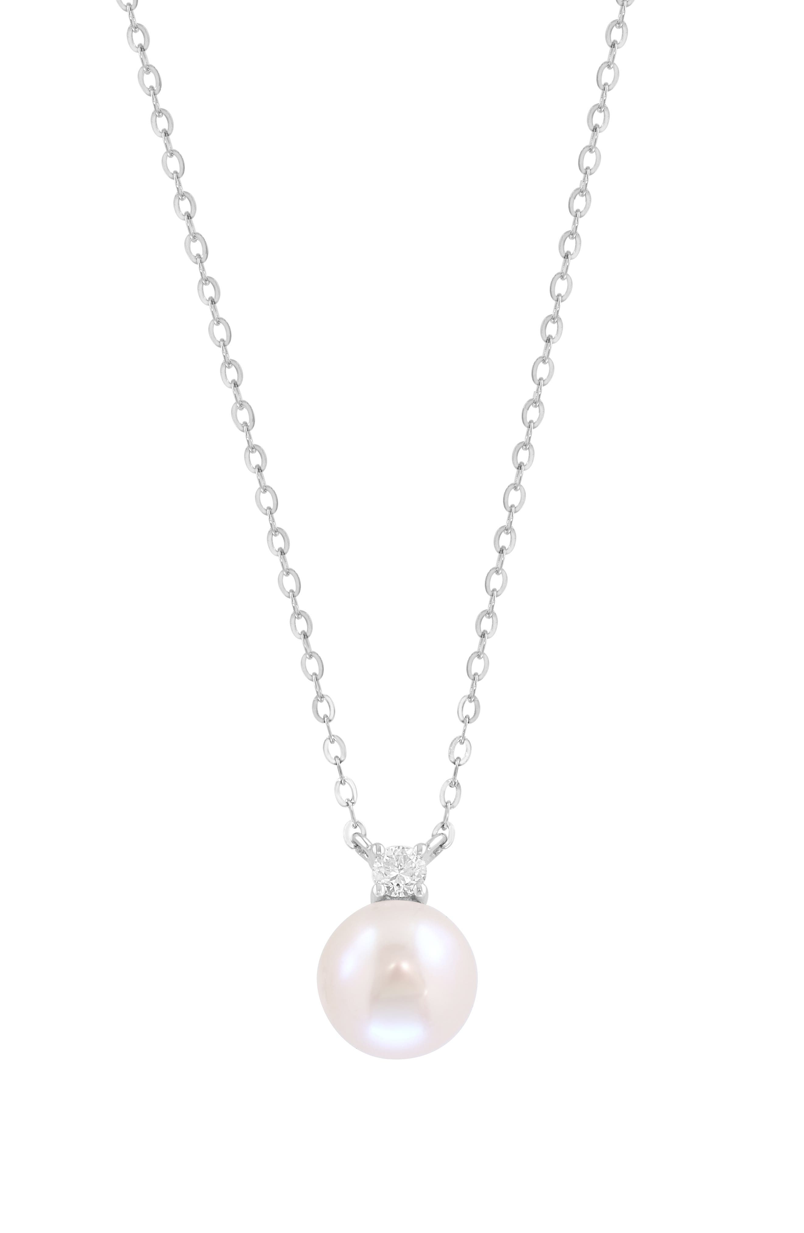 Sterling Silver Diamond & Freshwater Pearl Pendant Necklace