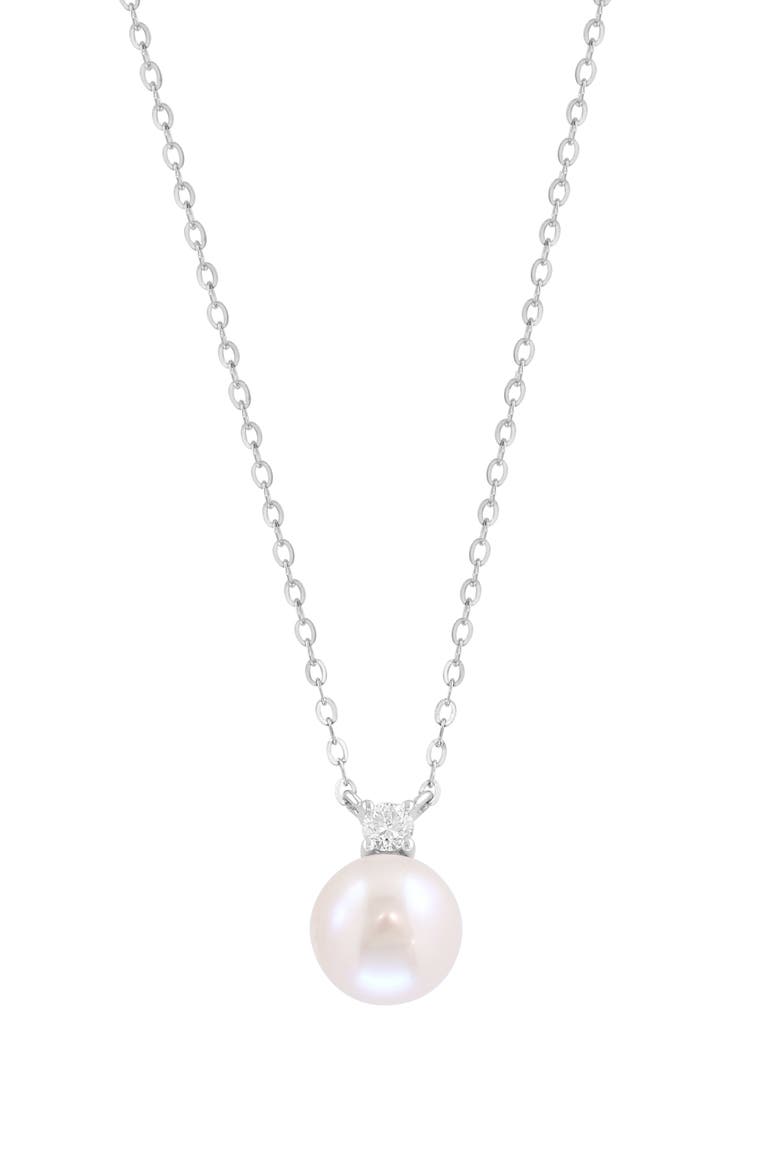 Sterling Silver Diamond & Freshwater Pearl Pendant Necklace, Main, color, WHITE