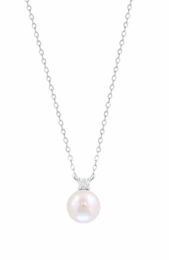 Sterling Silver Diamond & Freshwater Pearl Pendant Necklace
