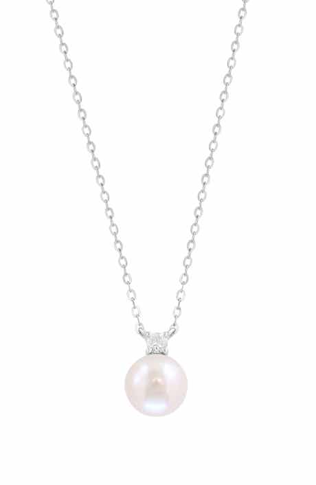 Sterling Silver Diamond & Freshwater Pearl Pendant Necklace