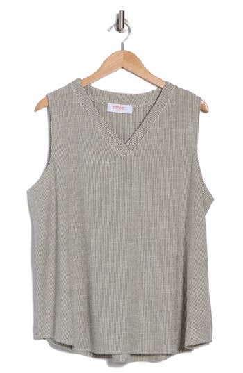 Renee C Stripe Sleeveless Cotton Blend Tank In Grey