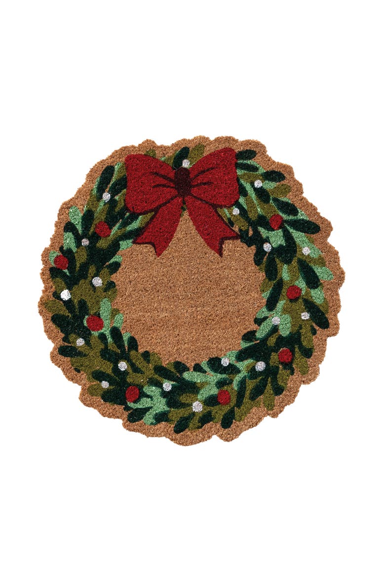Wreath-Shaped Coir Doormat with PVC Backing, Main, color, Multicolor