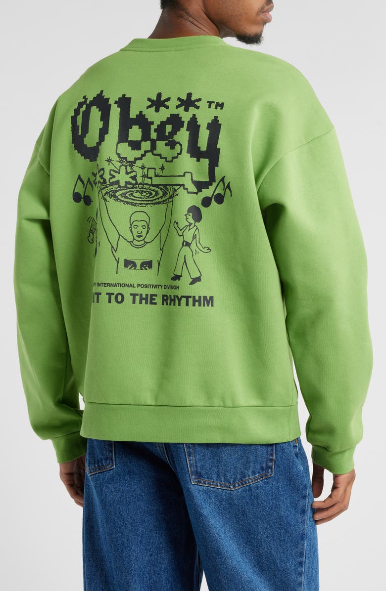 Obey Submit Extra Heavy Crewneck Graphic Sweatshirt, Alternate, color, Piquant Green
