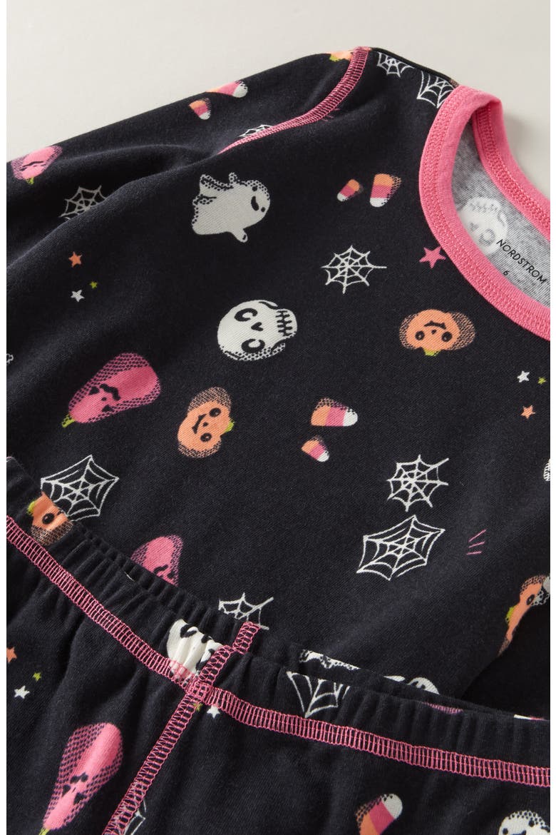 Kids' Glow in the Dark Fitted Two-Piece Pajamas, Alternate, color, BLACK- PINK HAPPY SPOOKS