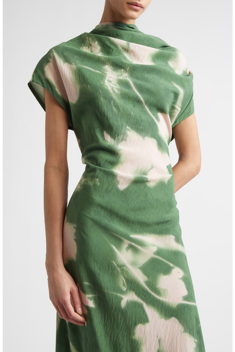 Abstract Floral Draped Asymmetric Crepe Gown, Alternate, color, CACTUS