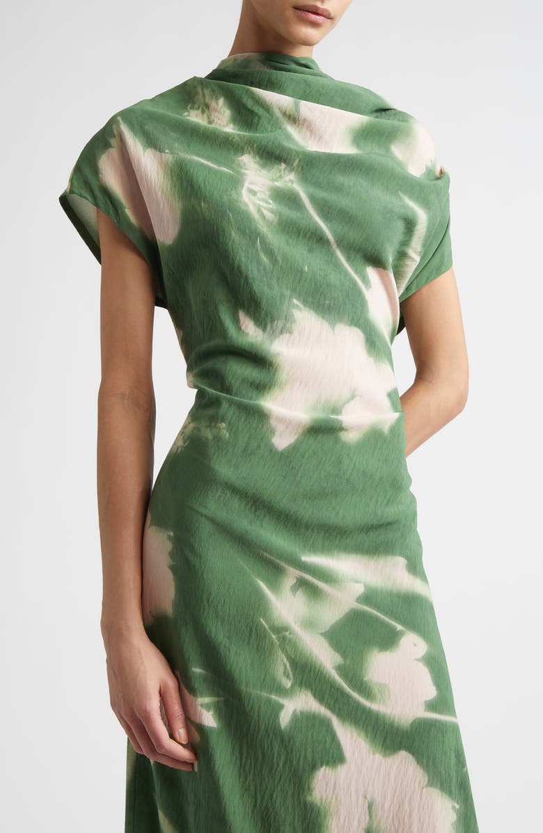 Lela Rose Abstract Floral Draped Asymmetric Crepe Gown, Alternate, color, Cactus