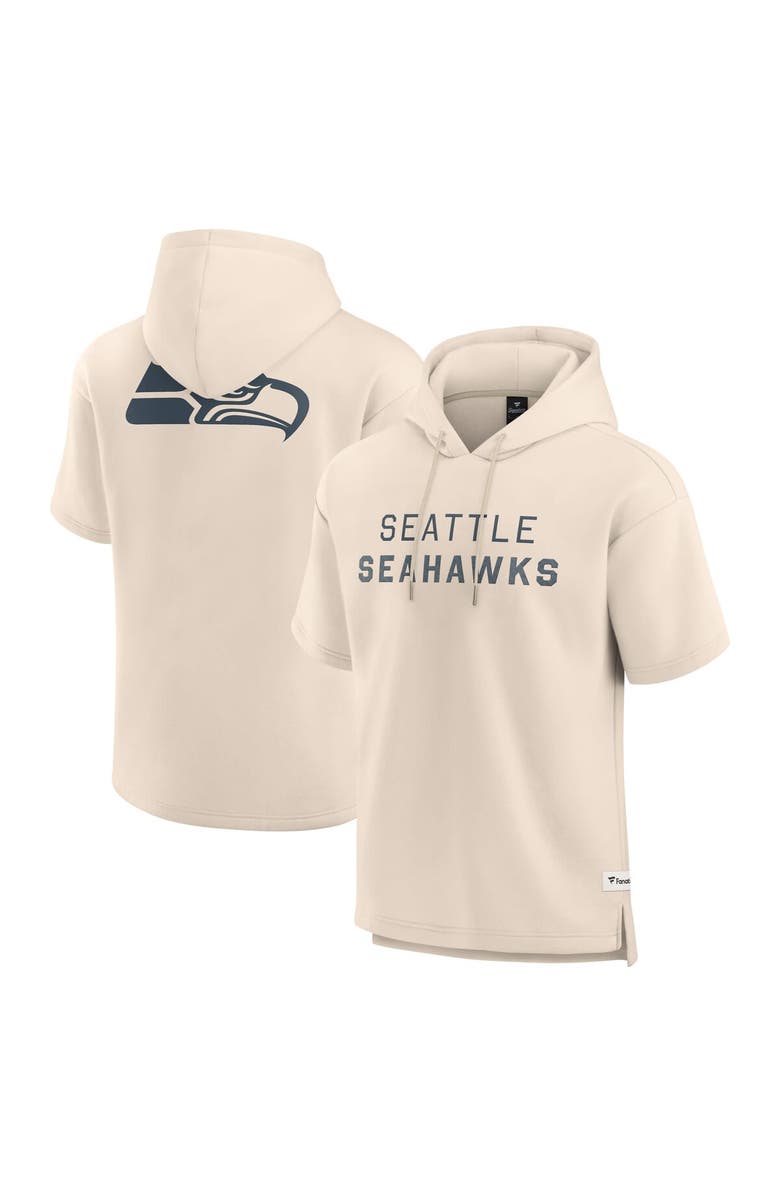 FANATICS Men's Fanatics Cream Seattle Seahawks Elements Future Ground Lettering Short Sleeve Pullover Hoodie, Alternate, color, 