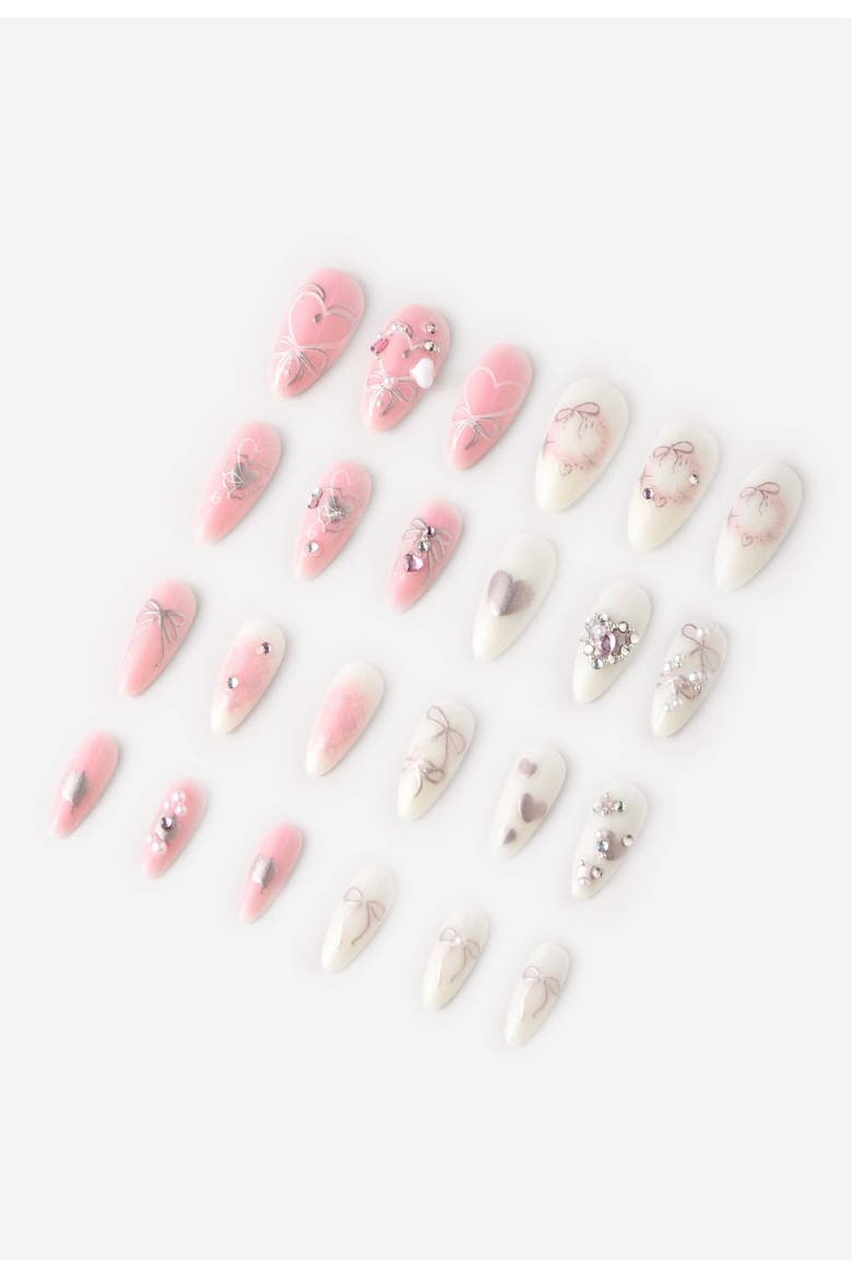 Hearts Of Pearls Almond Press On Nails, Main, color, Pink