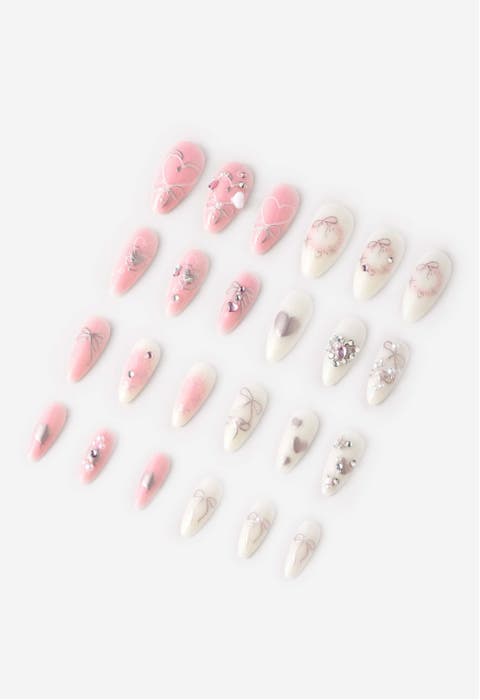 Hearts Of Pearls Almond Press On Nails