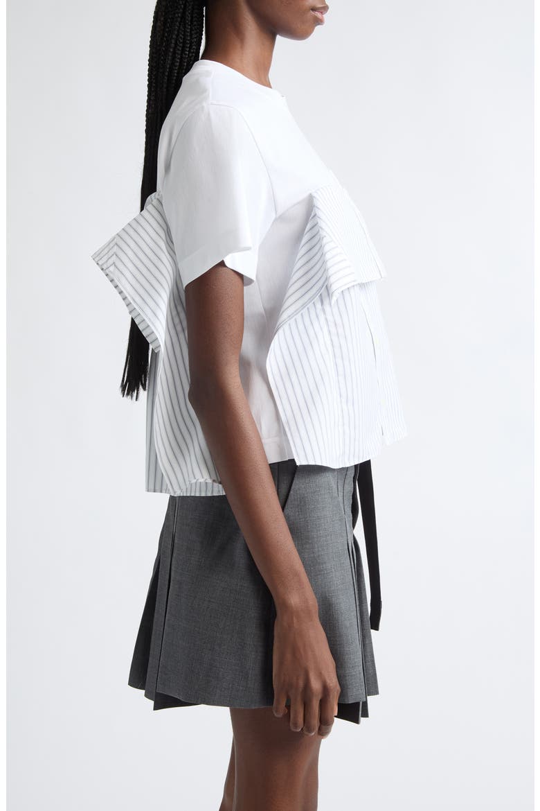 Mixed Media Poplin & Cotton Jersey T-Shirt, Alternate, color, WHITE/ OFF WHITE STRIPE