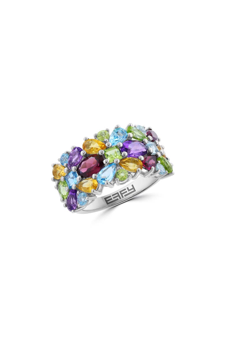Sterling Silver Semiprecious Stone Cluster Ring, Main, color, SILVER