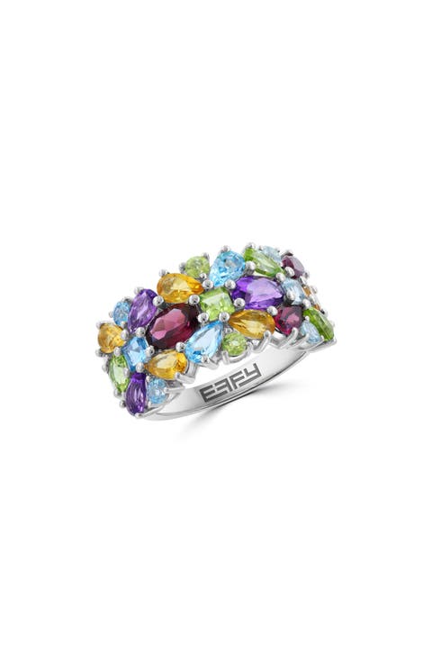 Sterling Silver Semiprecious Stone Cluster Ring