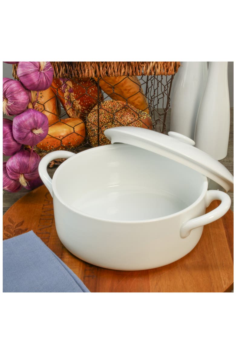 Taos Round Covered Casserole Dish, Alternate, color, WHITE