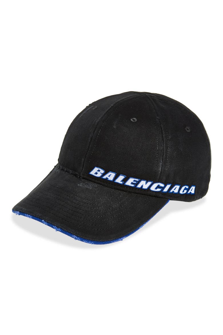 Tilted Typo Distressed Cotton Twill Baseball Cap, Main, color, BLACK