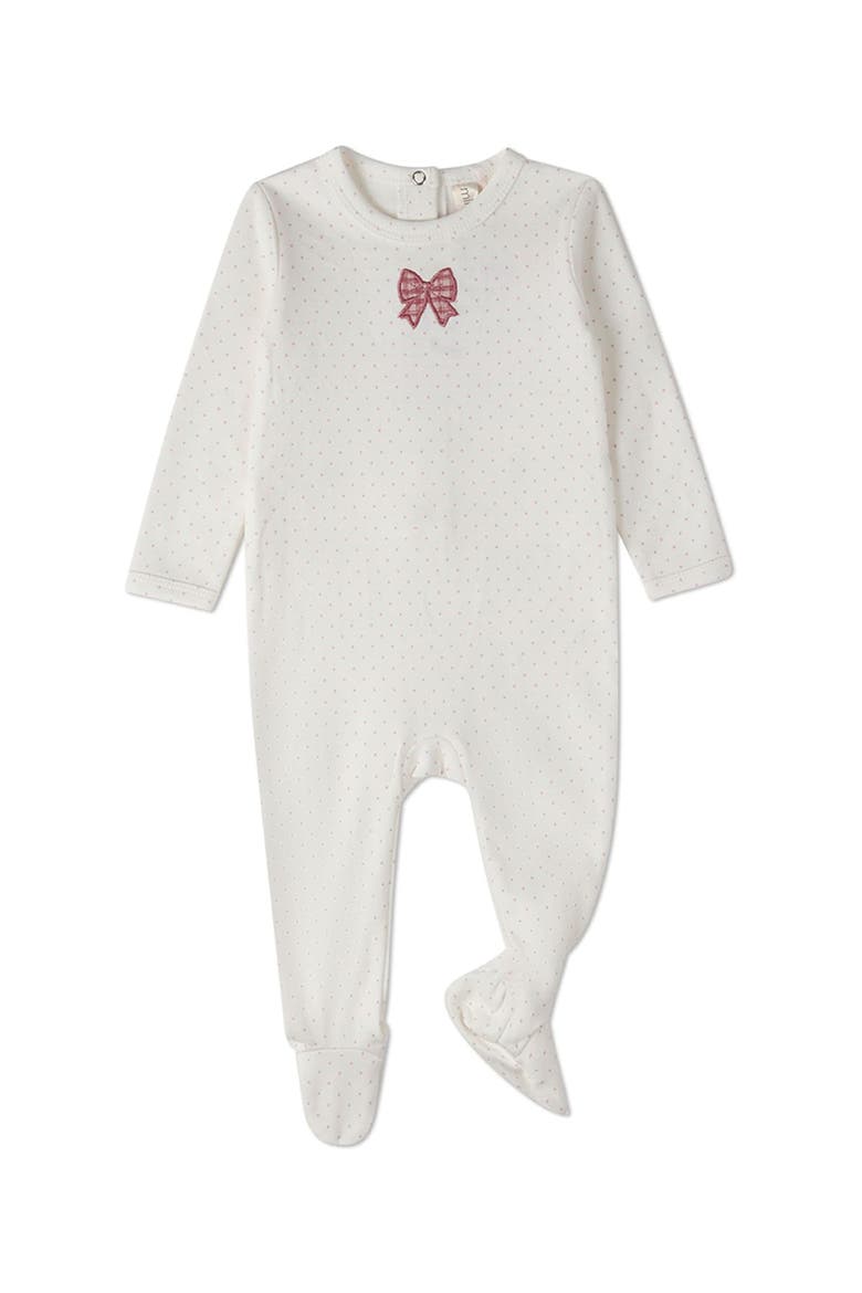 Baby Put A Bow On It Polka-Dot Footie, Main, color, Rose