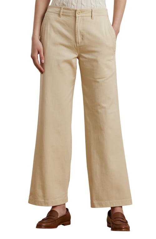 Ralph Lauren Lauren Wide Leg Cotton Twill Pants In Ivory Beige