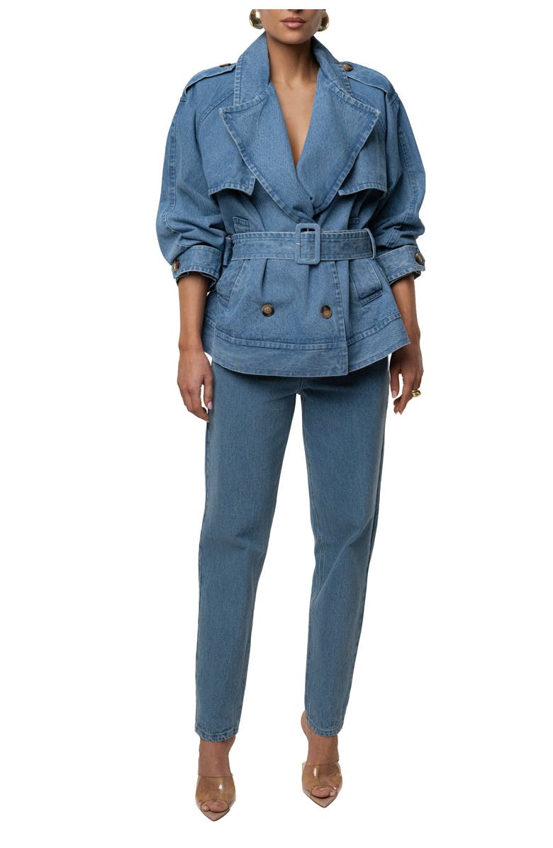 JLUXLABEL Double Breasted Denim Jacket, Alternate, color, Medium Wash