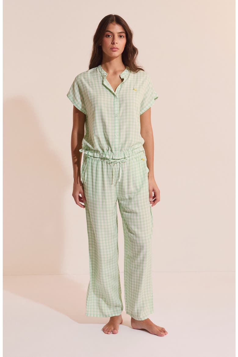 Brise Plaid Button-Up Sleep Shirt, Alternate, color, NILE GREEN