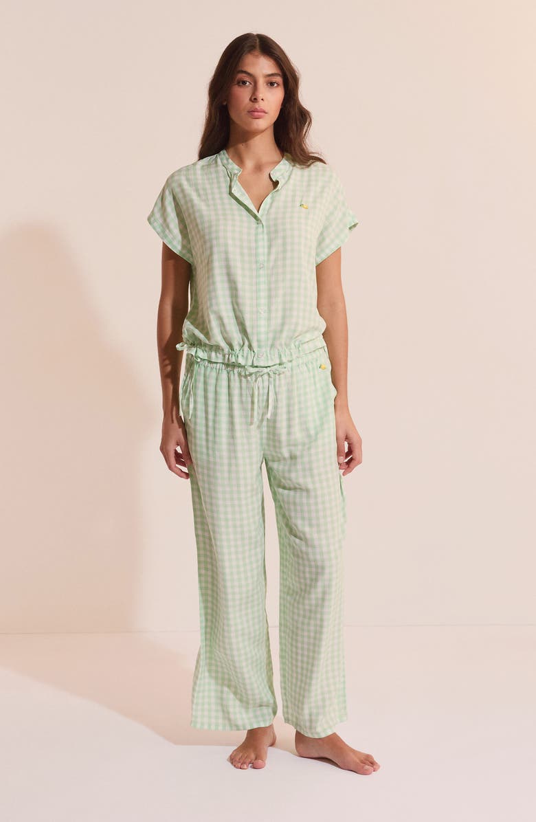 Etam Brise Plaid Button-Up Sleep Shirt, Alternate, color, Nile Green