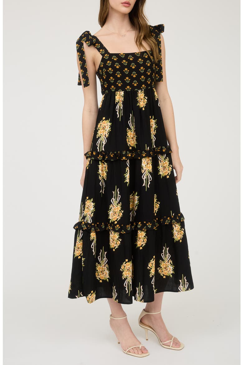 Floral Bow Strap Maxi Dress, Alternate, color, BLACK MULTI
