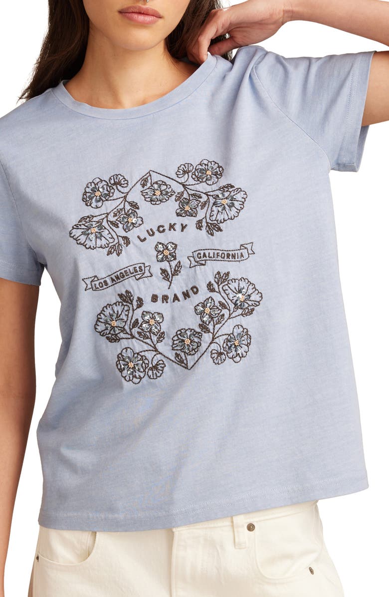 Lucky Brand Sequin Embroidered T-Shirt, Main, color, 