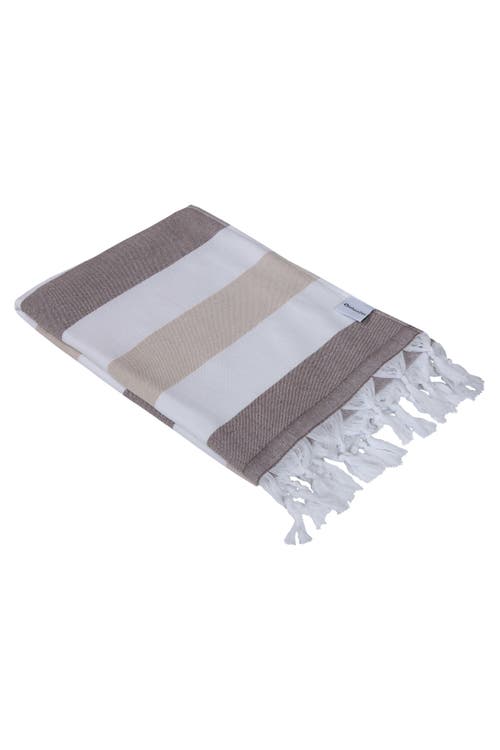 Infusezen Kapris Striped Organic Turkish Towel With Soft Terry Cloth Back In Brown
