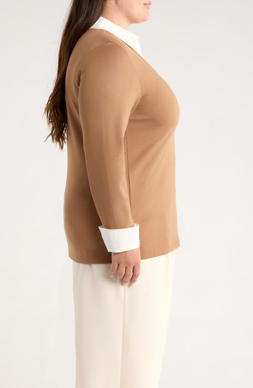 Jones New York Layered Look Long Sleeve Top In Brown