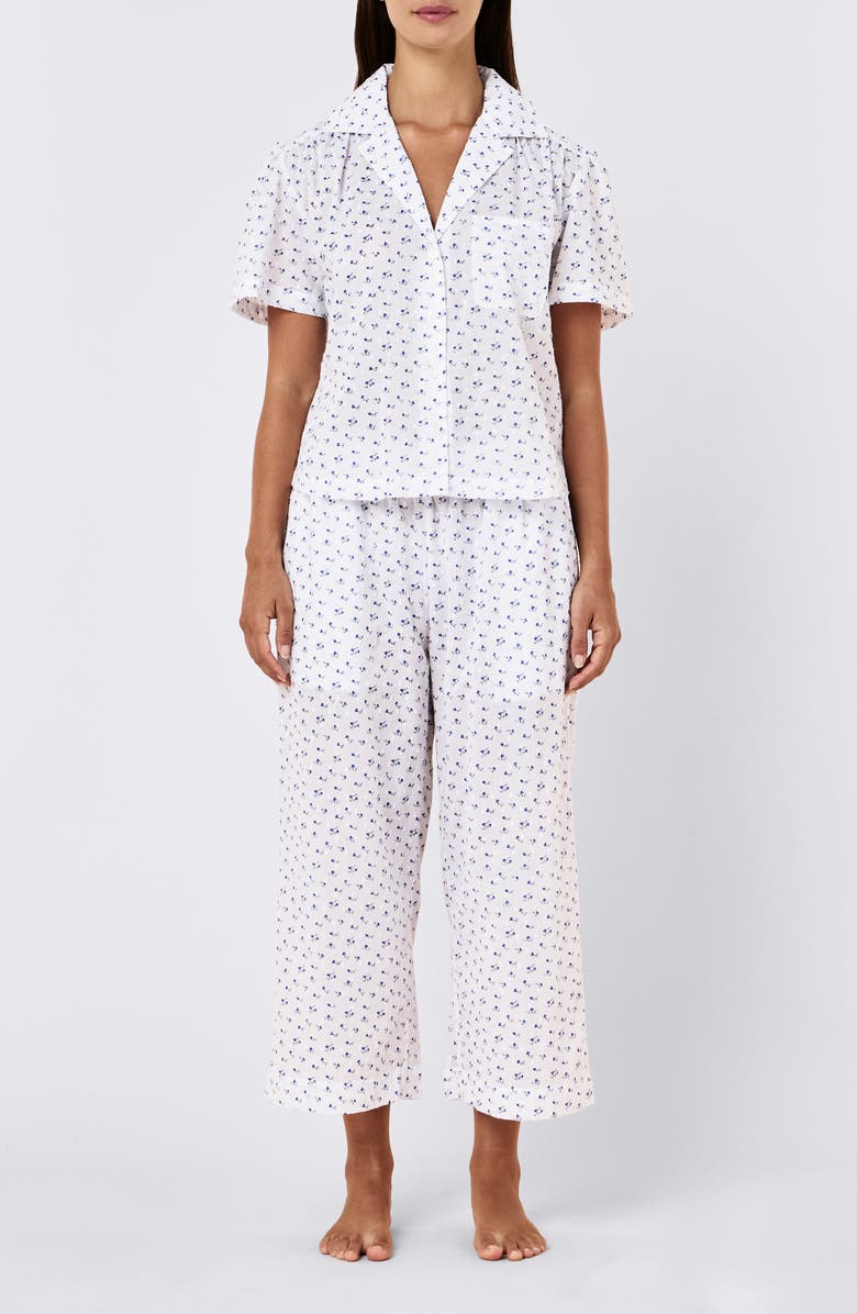 Papinelle Floral Swiss Dot Cotton Crop Pajamas, Main, color, Navy Ditsy