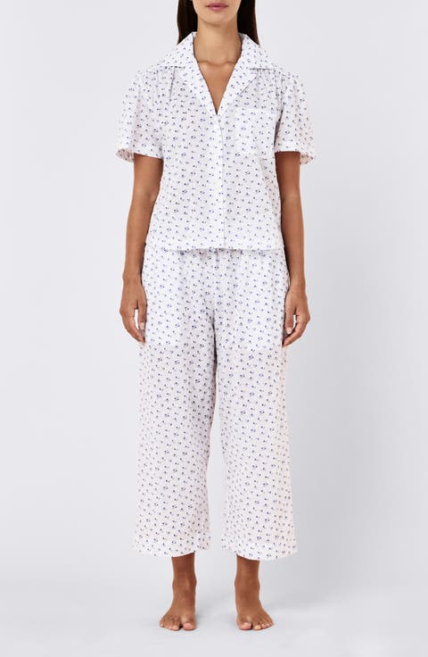 Floral Swiss Dot Cotton Crop Pajamas