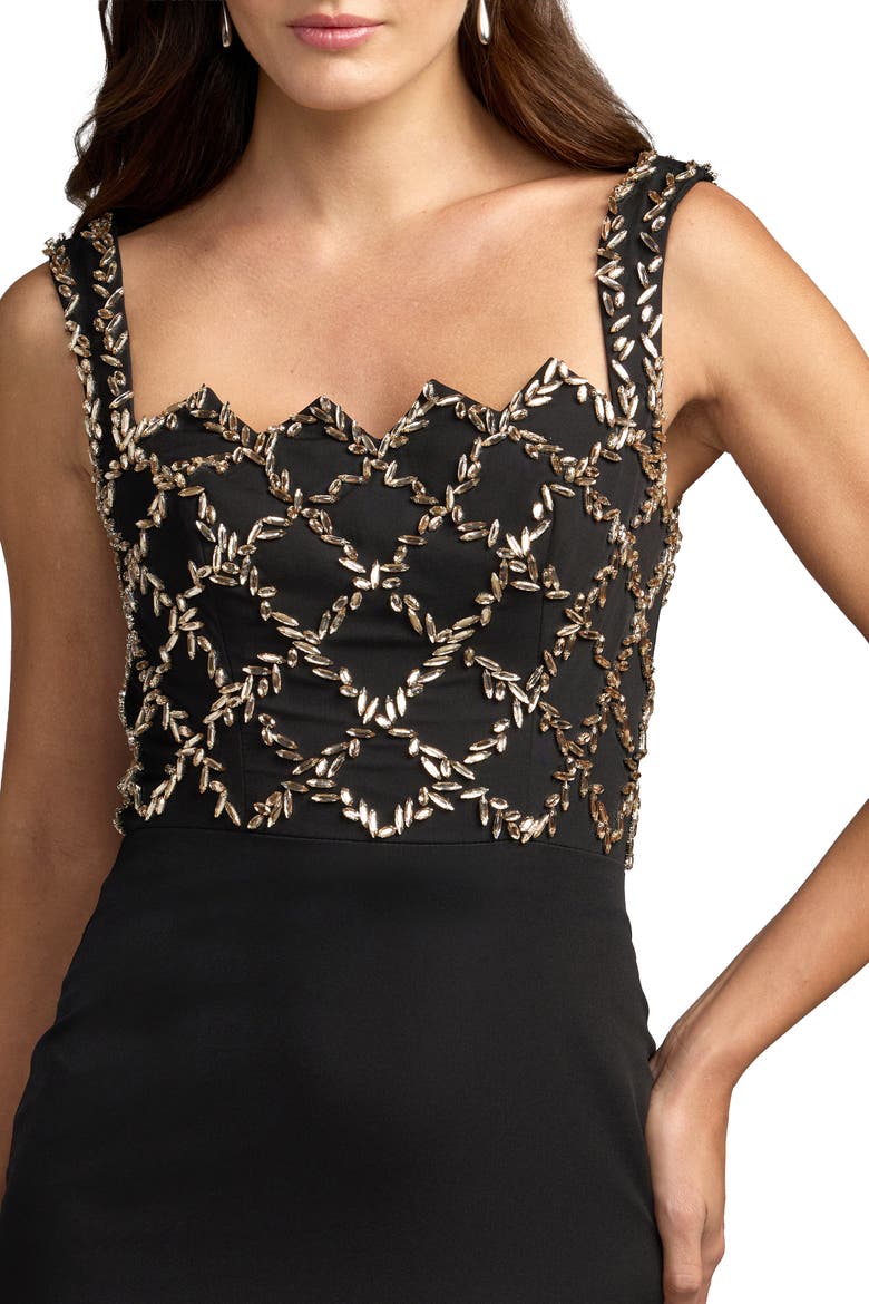 Embellished Square Neck Column Gown, Alternate, color, Black Gold