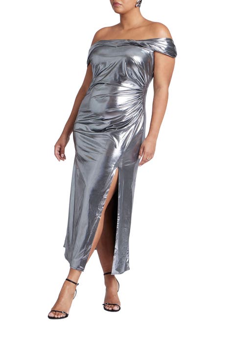 Twist Neck Lame Maxi Dress (Plus Available)