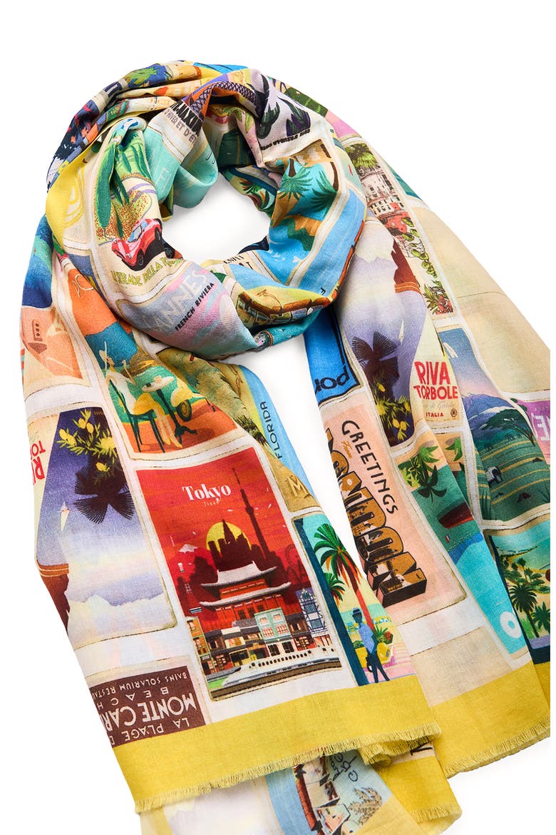 Traveler Postcard Cotton Scarf, Alternate, color, MULTI