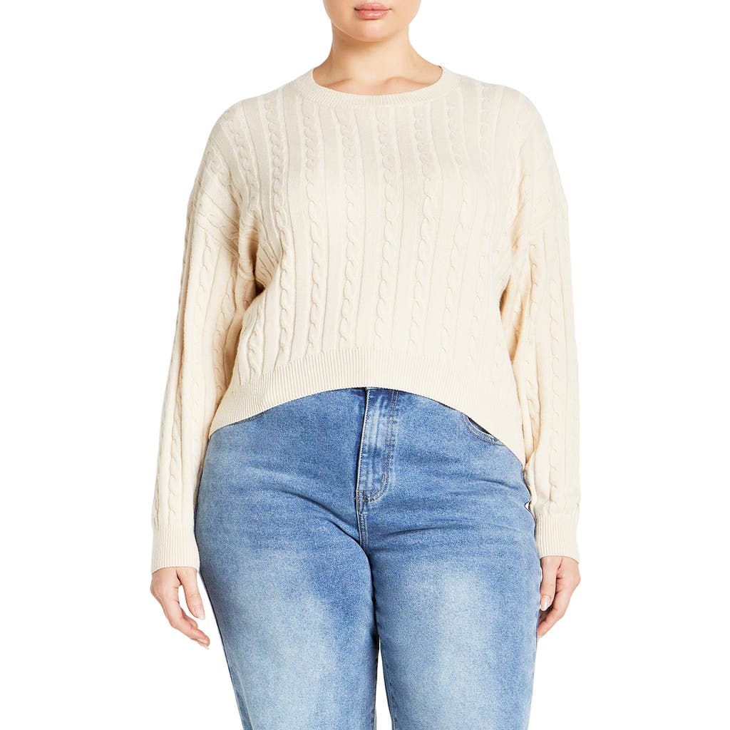 City Chic Shelby Cable Stitch High-low Sweater In White