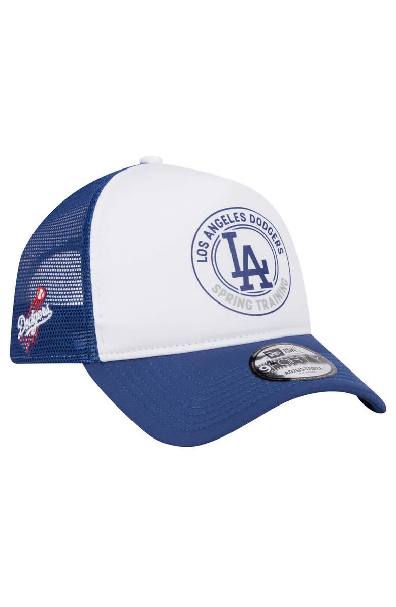 New Era Men's New Era White/Royal Los Angeles Dodgers Spring Training Circle Foam A-Frame 9FORTY Trucker Adjustable Hat, Main, color, 