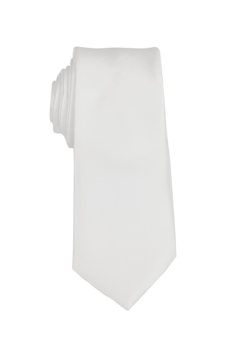 Brooklyn Brigade Men's Solid Satin X-Long Tie, Main, color, White