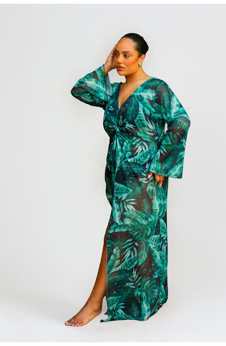 FASHION-SZN CURVE Curve Palm Print Twist Front Kaftan, Main, color, 