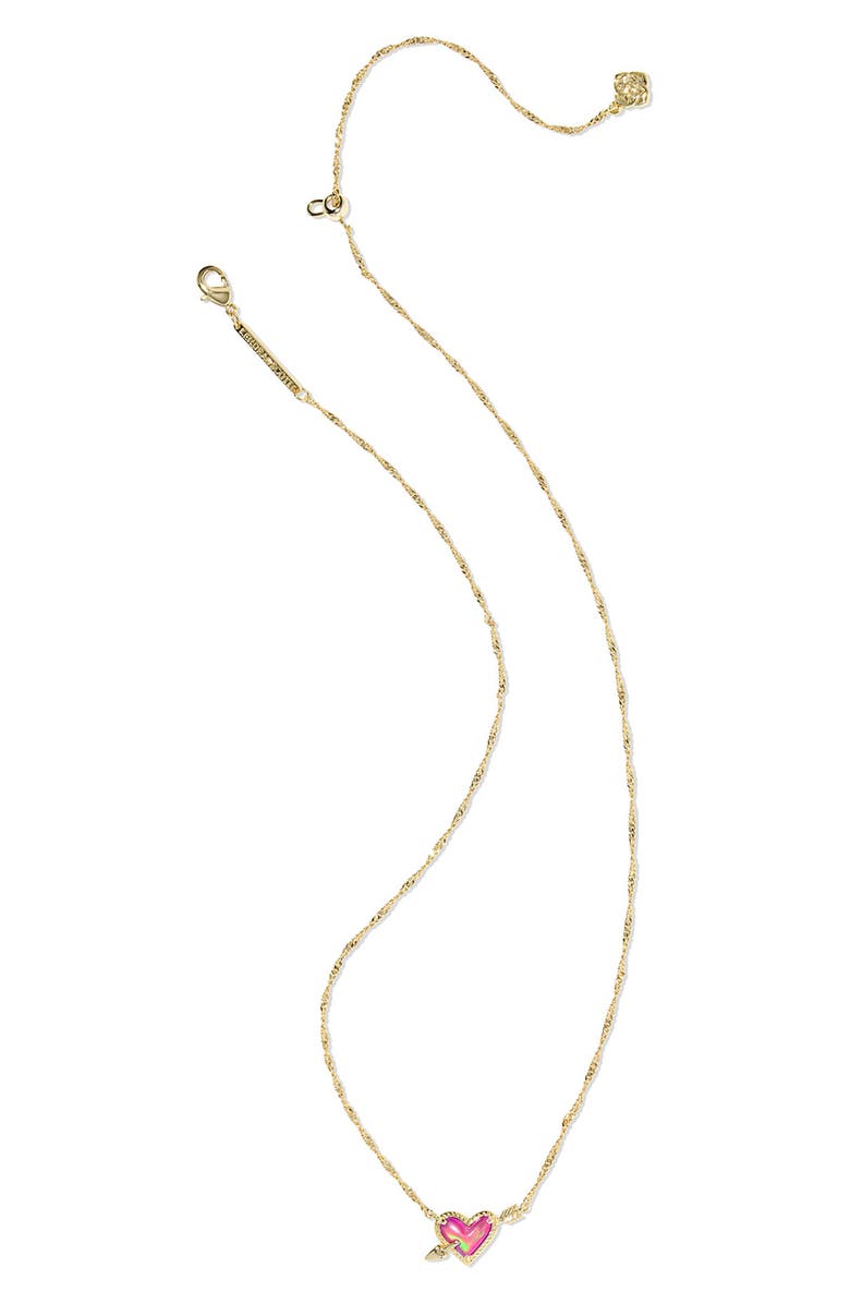 Kendra Scott Ari Heart Pendant Necklace, Alternate, color, Gold Pink Opalescent Resin