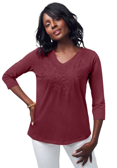 Stretch Cotton Embroidered Tee