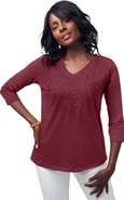 Jessica London Stretch Cotton Embroidered Tee