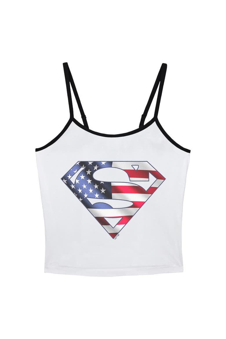 Junior's Superman American Shield Logo  Tank Top, Main, color, White