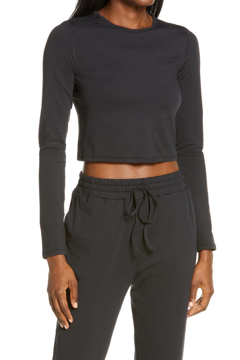 Recycled Polyester Blend Crop T-Shirt, Main, color, BLACK