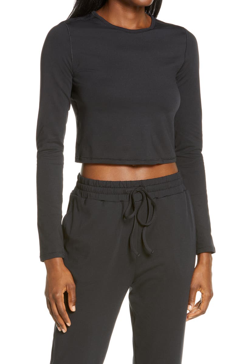 Girlfriend Collective Recycled Polyester Blend Crop T-Shirt, Main, color, 