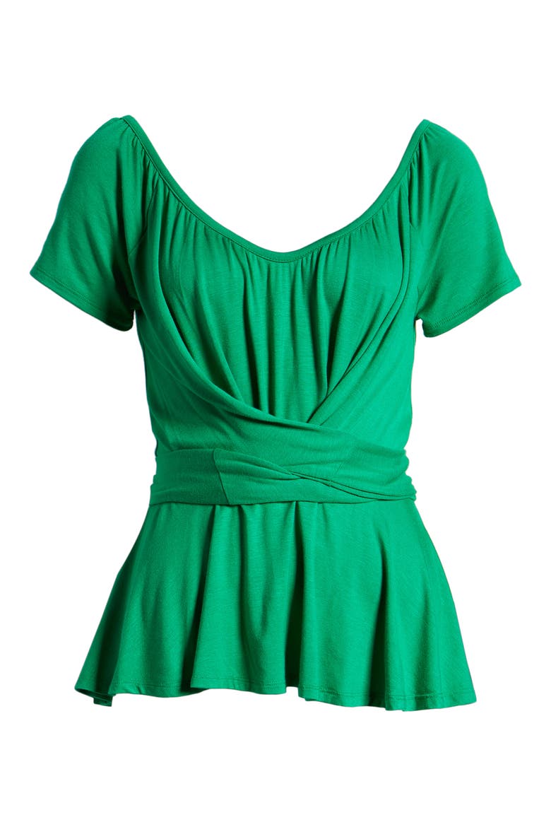 Wrap Tie Back Peplum Top, Alternate, color, KELLY GREEN