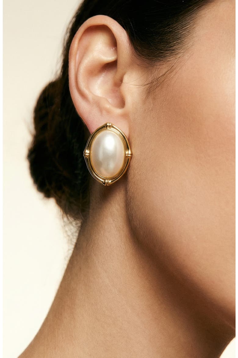 Mother-of-Pearl Shield Earrings, Alternate, color, GOLD