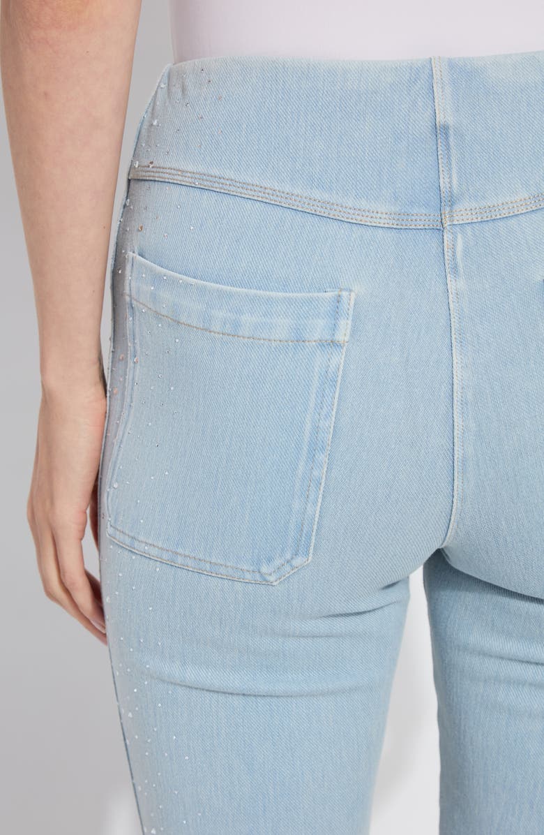Lysse Pull-On Crystal Embellished Baby Bootcut Ankle Jeans, Alternate, color, Tinted Blue