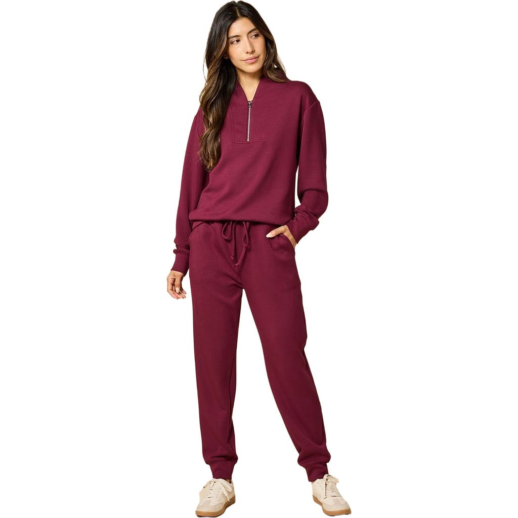 Softies Athleisure DreamTech 1/4 Zip Jogger Set in Cherry Cola  product