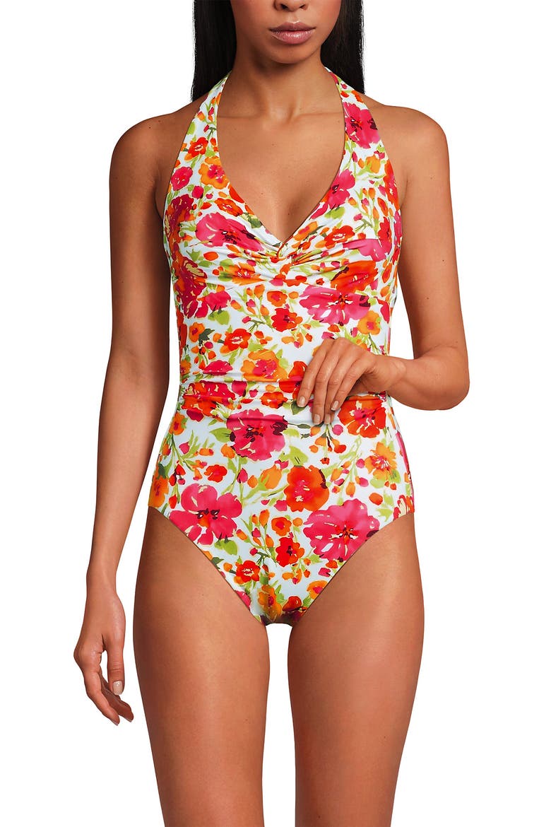 Knot Twist Halter One Piece, Main, color, Multi Painted Blooms/White