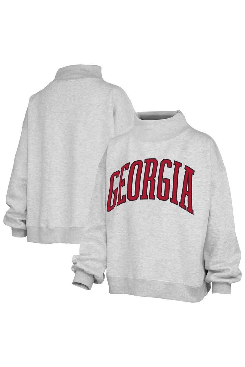 Women's Pressbox Heather Gray Georgia Bulldogs Oversized Nelson Mock Neck Sweatshirt, Main, color, Heather Gray